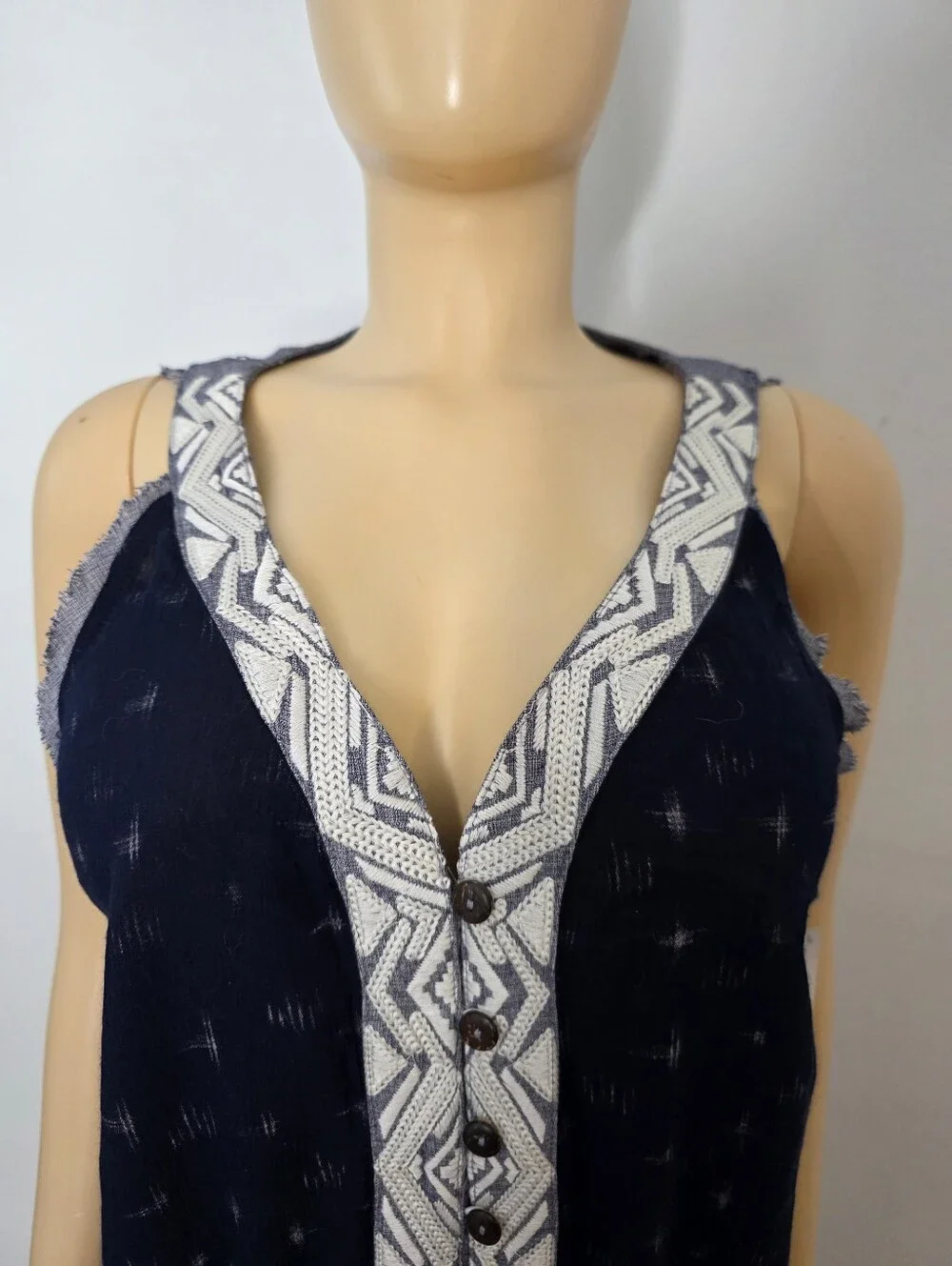 Miss Me Navy Blue Sleeveless Romper with Embroidered Placket Size US/L
